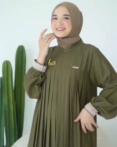 Gamis Wanita Terbaru Simple Latisya Dress Bahan Linen Shinning Catton Premium Busui Friendly Ruffle Remple Dada Fashion Muslimah Kekinian 2023