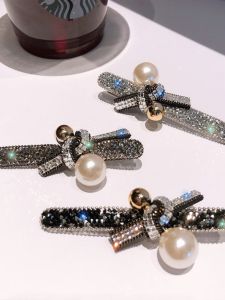 Fashionable Pearl Hair Clip with Diamond One-Word Top Clip All-Match Side Hairpin Korean Style Alloy Hair Accessories