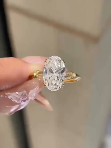  Queensun 18K gold one carat platinum oval diamond ring/female niche design/ lab grown diamond proposal ring椭圆形钻石戒指tmperament/Accessories/Pair of rings/Europe and America ring
