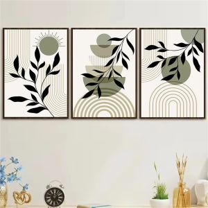 BILIBILI | Modern Minimalist Leaves Geometry Lines Art Poster Canvas Painting Retro Bohemia Wall Art Print Picture Living Room Home Deco