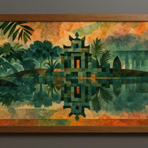 Tranh Nghệ thuật "Tháp Rùa Ở Hồ Gươm" VIETSMART ART - Sơn dầu 60 x 90cm