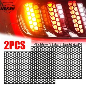 WOKEN 2PCS Car Taillight DIY Honeycomb Decorative Sticker Black Hollow Fashion Taillight Shape Decal Fog Light Wrap Film Decoration 48*30cm
