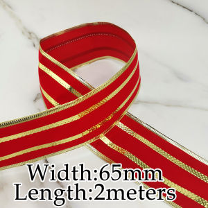 Ribbon House | (2m/roll) 65mm Red Gold Striped Ribbon Christmas Decoration Holiday Gift Wrapping Bow Making Handmade DIY Crafts