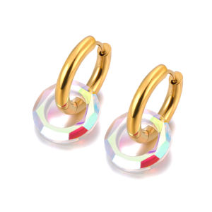 Lokaer Stainless Steel Colorful Luxury Cubic Zirconia Huggie Hoop Earrings 18K Gold Color Fashion Party Jewelry For Women E24128