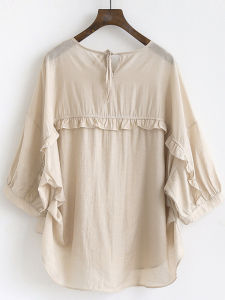 เสื้อเชิ้ตผู้หญิงแขนสั้นผ้าชีฟองสไตล์ใหม่ฤดูร้อนปี 2025 ทรงหลวม ปกโปโล แขนยาว 7 ส่วน เสื้อเชิ้ตผู้หญิงแบบปกติ