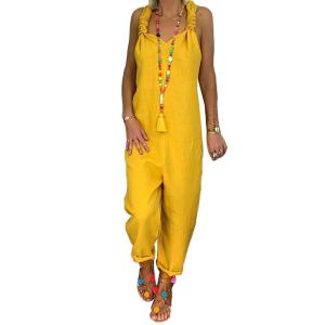 Loose Oversized One-Piece Suspenders Wide-Leg Hemp Jumpsuit Street Style Casual Pants for Women in Their Late Twenties