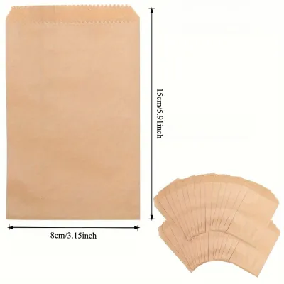25 pcs Natural Kraft Paper Bags Food Grade Food Storage Bags 3×5/4×6/5×7/6×8 Inch Snack Bags Flat Gift Bags