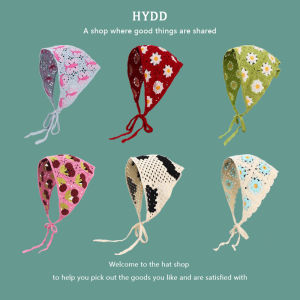 French Vintage Handmade Knitted Triangle Scarf Sweet Cute Hook Flower Artistic Style Headscarf Women Trendy Hairband