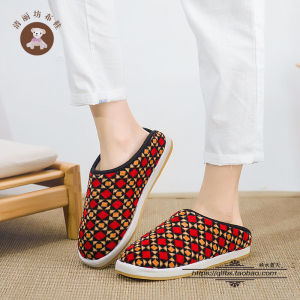 รองเท้าแตะผ้าฝ้ายบุขนแกะฤดูใบไม้ผลิสำหรับใส่ในบ้านและกลางแจ้งแบบสวมครึ่งนิ้ว พื้นรองเท้าฟองน้ำกันลื่น รองเท้าแตะแบบมีหัวรองเท้าสำหรับผู้ชายและผู้หญิง