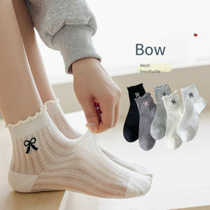 4Pairs Kawaii Summer Thin Bow Breathable Socks Ballet Style JK Short Tube Socks Sweet Girl Hollow Mesh Pile Socks