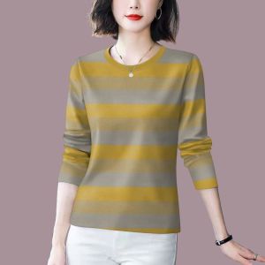 NUANKONG | Stripe Long Sleeve Round Neck Tee Shirts for Women Slim Fit