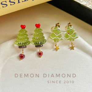 ต่างหูเงิน 925 รูปต้นคริสต์มาสสีเจลลี่สุดน่ารัก เครื่องประดับแฟชั่นสไตล์เกาหลีสำหรับผู้หญิง ต่างหูแบบคล้องหู