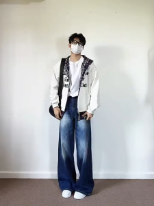 celana jeans pria baggy panjang kulot celana casual denim pants wide leg jeans korean style