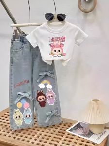 ชุดเดรสเด็กผู้หญิง Labubu 2025 ชุดเด็กผ้าเดนิม ชุดเด็กผ้าฝ้ายผสมโพลีเอสเตอร์ ชุดเด็กผู้หญิง ชุดเด็กผู้ชาย ชุดเด็ก