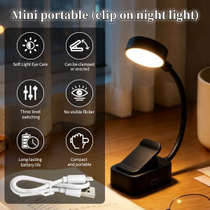LED Desk Lamp Rechargeable Clip-On Book Light Eye Protection Portable 3 Colors Dimmable For Bedroom Study Reading Lighting