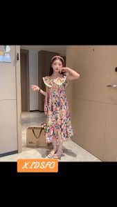 (KIDSFO-134) SALE Dress Anak Panjang Besar Tanggung Remaja Katun Bunga2 Kerah Bohemian
