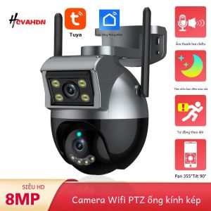 Camera IP Wifi Tuya 4K Hai Ống Kính Ngoài Trời PTZ Không Dây Giám Sát An Ninh CCTV Với Tầm Nhìn Ban Đêm Màu Sắc Tự Động Theo Dõi