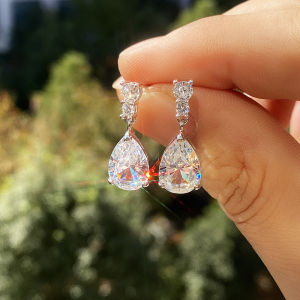 Huitan Gorgeous AAA Cubic Zirconia Water Drop Charm Women Drop Earring Wedding Band Jewelry White/Purple High Quality Earrings