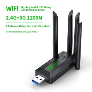 Bộ Chuyển Đổi USB WiFi Tốc Độ Cao 1200Mbps Băng Tần Kép 2.4G + 5GHz Với 4 Ăng-ten Thẻ Không Dây USB3.0 Cho PC/Laptop - 802.11AC Wi-Fi Dongle