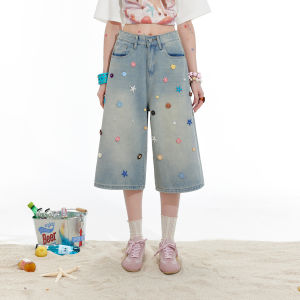 Unifree | Color Buttons Washed Design High Waist Loose Denim Shorts