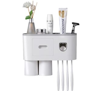 Convenient Toothbrush Stand with Auto Toothpaste Dispenser and Cup Storage Magnetism YSJ1/YSJ2