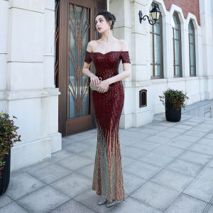 Womens Vintage 1920s Korean Style Off Shoulder Sequin Beaded Party Night Hem Flapper Gown Dress