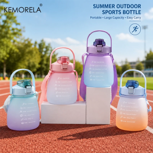 1.3L Large Capacity Sports Water Bottle with Straw Gradient Color Womens Outdoor Running Portable Plastic Bottle