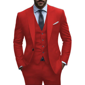 Solid Color Slim Fit Mens Tuxedo 3-Piece Set Fashion Business Wedding Suit Peak Lapel Blazer Vest Pants Set Groom Office Wear