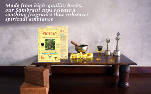Victory Athisaya Sambrani Cups Sambrani with Instant Light Charcoal Briquettes | Herbals Pooja Dhoops - 11 Cones