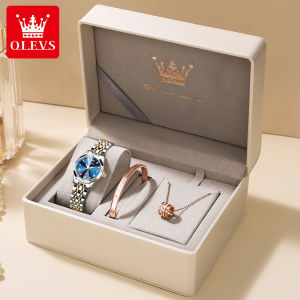 【Beli 1 gratis 2】OLEVS Jam Tangan Wanita Anti Air Original Anti Karat Mewah Set Kalung Gelang Bercahaya Kalender Quartz Watch