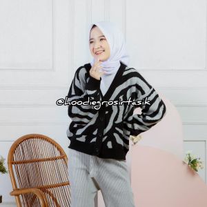 CARDIGAN RAJUT MOTIF ZEBRA - OUTER RAJUT - KARDIGAN WANITA - ATASAN WANITA