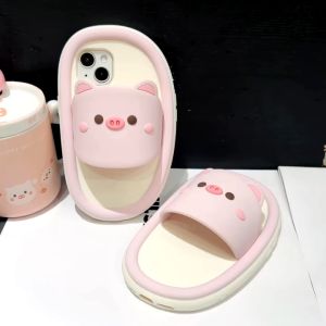 3D รองเท้าแตะการ์ตูนหมูซิลิโคนสำหรับ  11 12 12Pro 12Promax 13 13Pro 13Promax ปลอก14 14Pro 14Promax 15 15Pro 15Promax สำหรับ  14กรณี