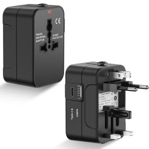 Universal Travel Plug Adapter 1 USB and 1 Type-C Charging Port Wall Charger AC Power Converter Suitable for USA EU UK AU