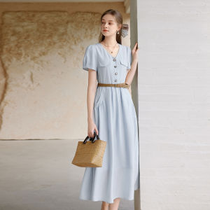 XIANGYING | White French V-neck Fitted Lycell Shirt Dress