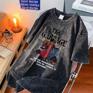 Pure Cotton Heavy Weight Washed Old Short Sleeve Mens Summer American Hiphop Retro High Street Loose Half-Sleeve T-shirt Top