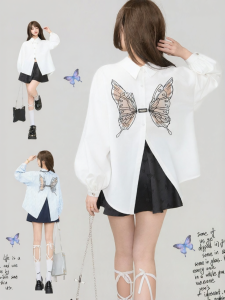 KEIKO | Áo Blouse Tay Dài Thêu Bướm Elegance