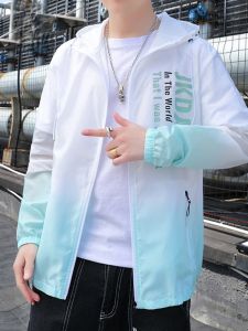 ROMON | Romon Ice Silk Mens Casual Gradient Outdoor Fashionable Sun Protection Clothing Summer Zipper Decorated Straight Cut Long Sleeve Coat