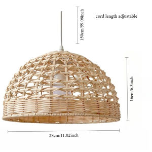 JOYINLED Japanese Style Rattan Chandelier Wicker Pendant Light Round Light Fixture Boho Woven Lampshade for Restaurant Bar Hotel