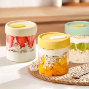 Overnight Oats Glass Cup with Lid High Temperature Resistant Yogurt Cup for Breakfast Takeaway Milkshake Salad Glass Cup