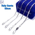 Kalung Perak Silver Asli 925 Lapis Emas Putih Model Italy Santa 50Cm Kwalitas Super - Kalung Perak Pria Wanita Anti Karat. 