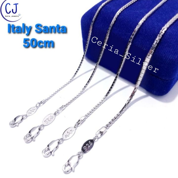 Kalung Perak Silver Asli 925 Lapis Emas Putih Model Italy Santa 50Cm Kwalitas Super - Kalung Perak Pria Wanita Anti Karat