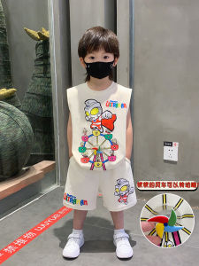 ชุดสองชิ้นแขนกุดสำหรับเด็กชาย ชุดฤดูร้อน ผ้าฝ้ายผสม กางเกงขาสั้น คอกลม ปกตั้ง แฟชั่น ลำลอง ฤดูร้อน 2023 สำหรับเด็กชาย