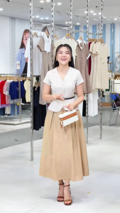 [MUA 2 GIẢM 25K] Áo sơ mi nữ gile kiểu rã decoup nút bọc cổ V màu be đen dày dặn sang trọng thời trang GUMAC AF05039