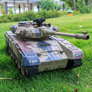 รถถังไฟฟ้า RC T90 ที่สามารถยิงปืนได้ สำหรับเด็กผู้ชาย อุปกรณ์เล่นงานฝีมือ ชิ้นส่วนโมเดลรถไฟฟ้า สั่งการด้วยจoystick วัสดุ ABS