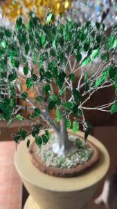 ต้นโพธิ์ ต้นโพธิ์สีเขียว 🌳 สูง 12กว้าง12นิ้ว ฐานไม้ท่อนติดเปลือก ต้นโพธิ์ประดิษฐ์ ไม้มงคล งานฝีมือ