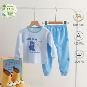 Pure Cotton Childrens Underwear Set Baby Boy Girl Autumn Clothes Sleepwear Base Layer Shirt Pants Toddler Kids Ensemble