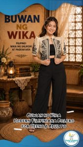 Buwan ng Wika Modern Filipiniana Bolero Barong for Teens Adult Girl Black Floral Embroidery Filipiniana Weave Cultural Outfit Oath Taking Attire
