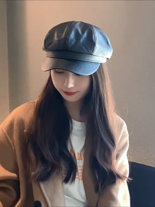 MATEYOYO Women Beret Hat Soft PU Cap Vintage Beret Retro Painter Hat Octagonal Cap Cold Resistant Hat Casual Hat Suits For Autumn Winter