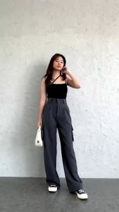 PIAMOUR STUDIOS | Cargo Pants Celana Panjang Wanita Basic Casual Loose Pants Highwaist Kekinian 2024