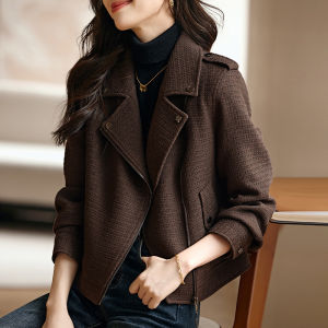 Design Sense Fashionable Versatile Youthful Thickening Long Sleeve Tweed Short Coat